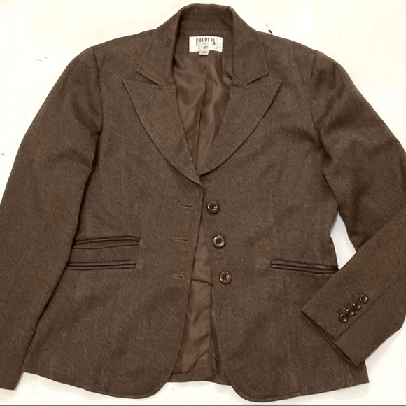 Bill Brass Herringbone Leather Trim Tailored Blazer - Picture 4 of 5